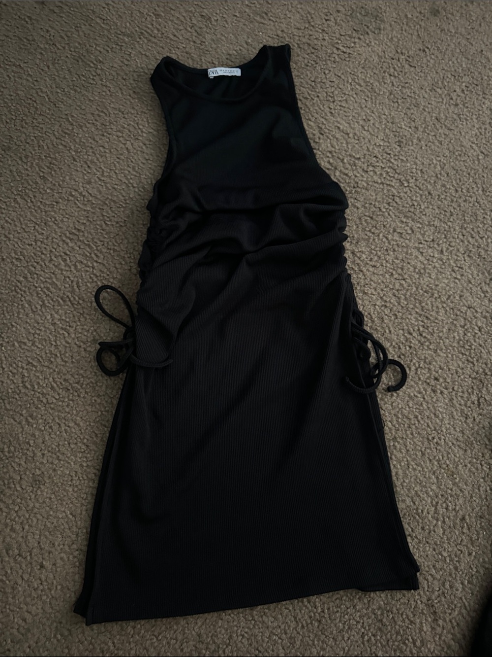 Zara Black Sleeveless Side-Ruched Midi Dress